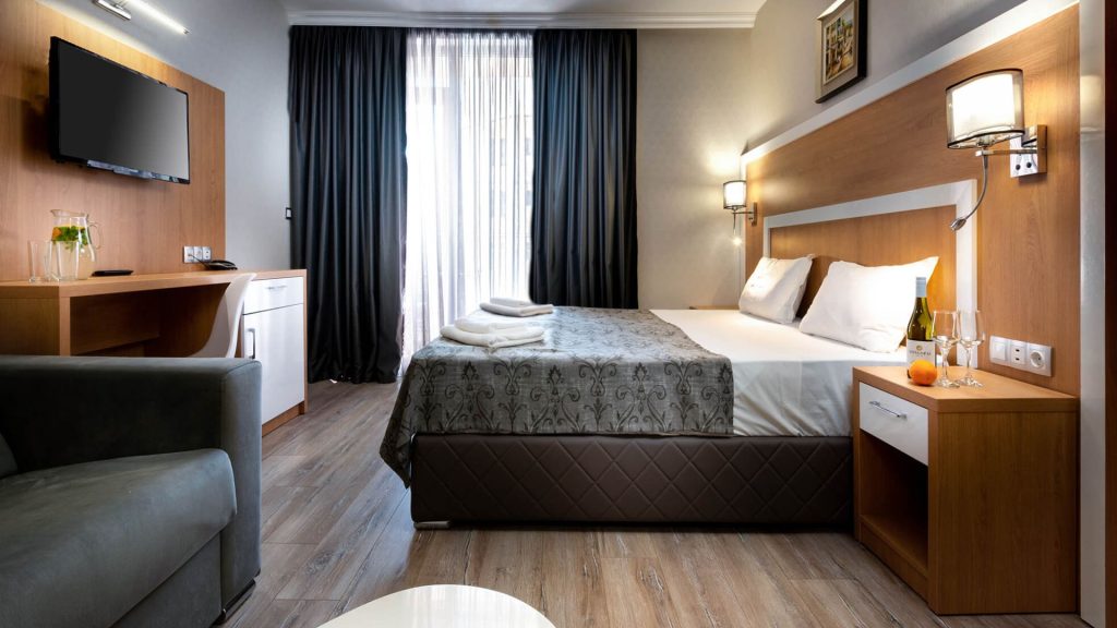 Tia Maria hotelkamer bed Budgetvriendelijke Accommodaties in Sunny Beach, Bulgarije